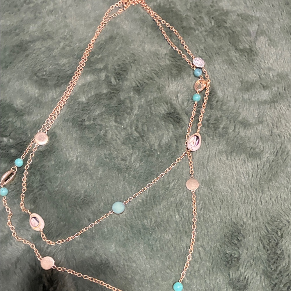 Delicate Rose Gold Layered Necklace with Turquoise Beads